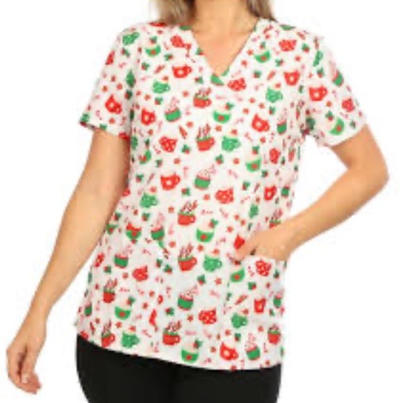 eliteMed Festive Holiday Print Scrub Top❤️ - Picture 1 of 7